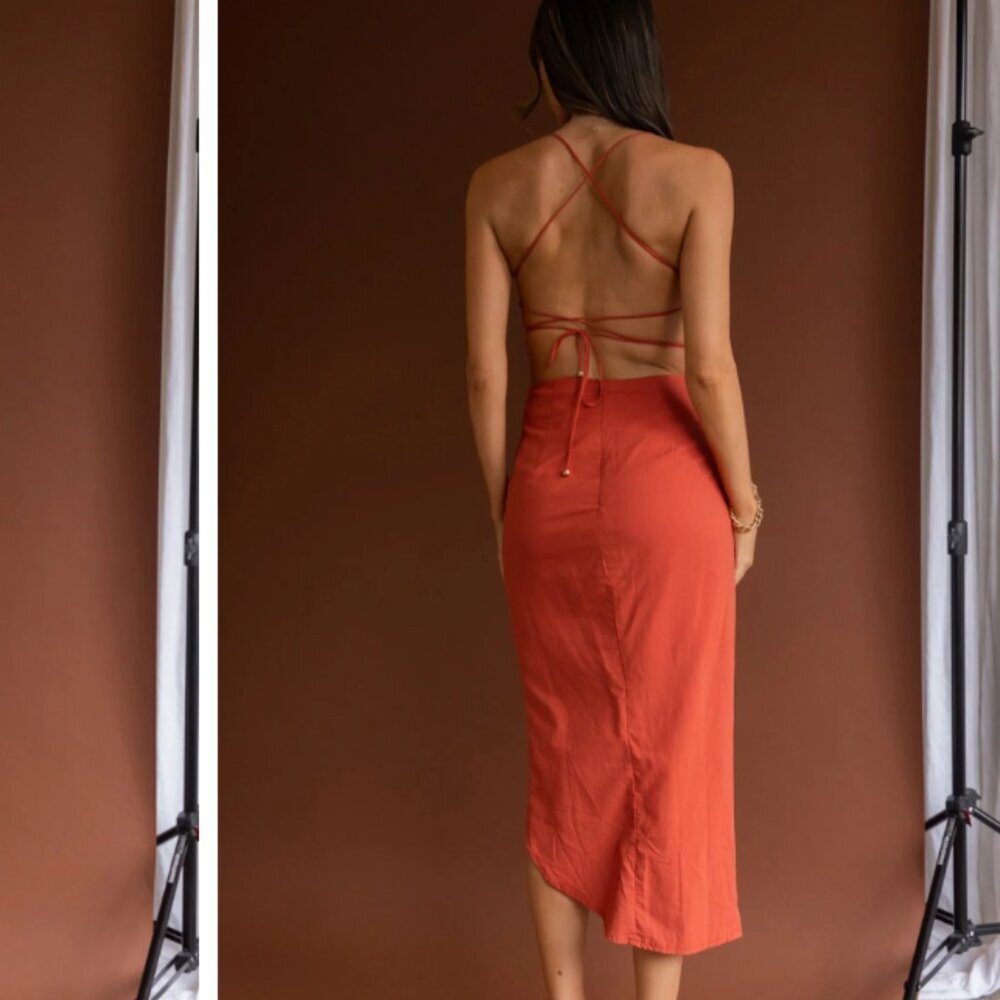 NWT - Strappy Midi Dress in Rust - Size Medium - Picture 3 of 11
